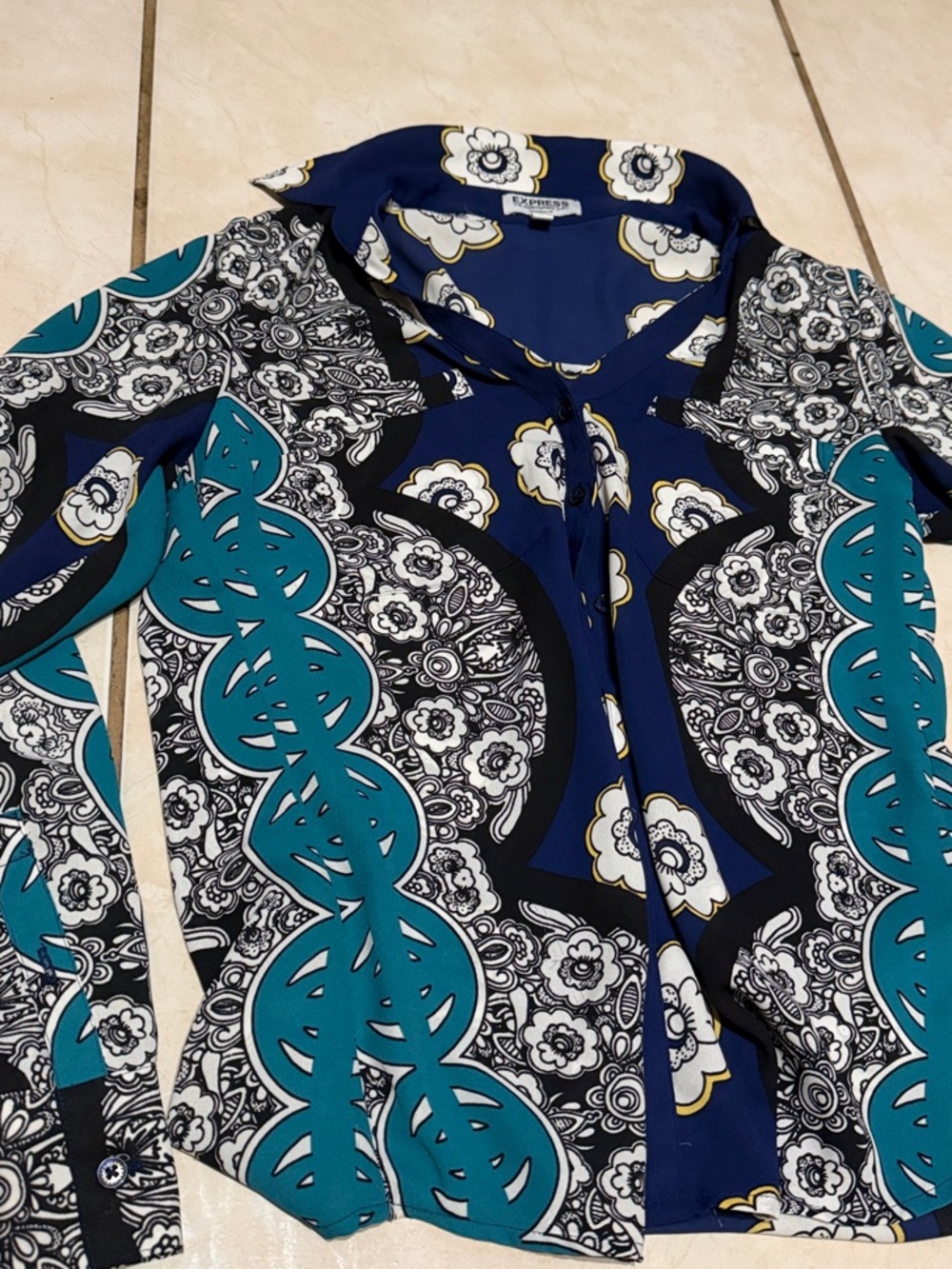 EXPRESS-Floral & Geometric Women’s Jacket - Teal and Navy